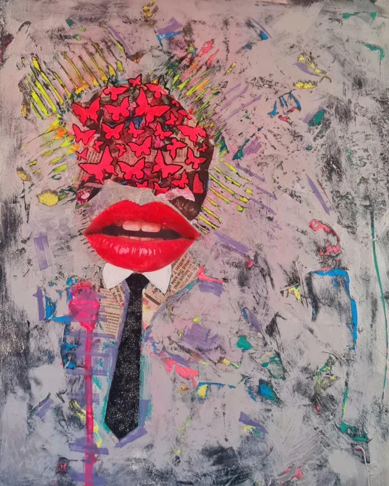 Transformation 52cm x 42cm framed Mixed Media on Board Natalie Mills 1 768x960